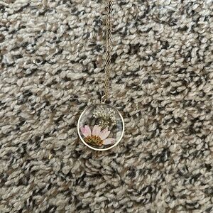 Pressed Flower Necklace with Gold Chain